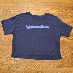 Calvin Klein Small Crop Top Tee Tshirt Womens Blue with‎ Logo Short Sleeve